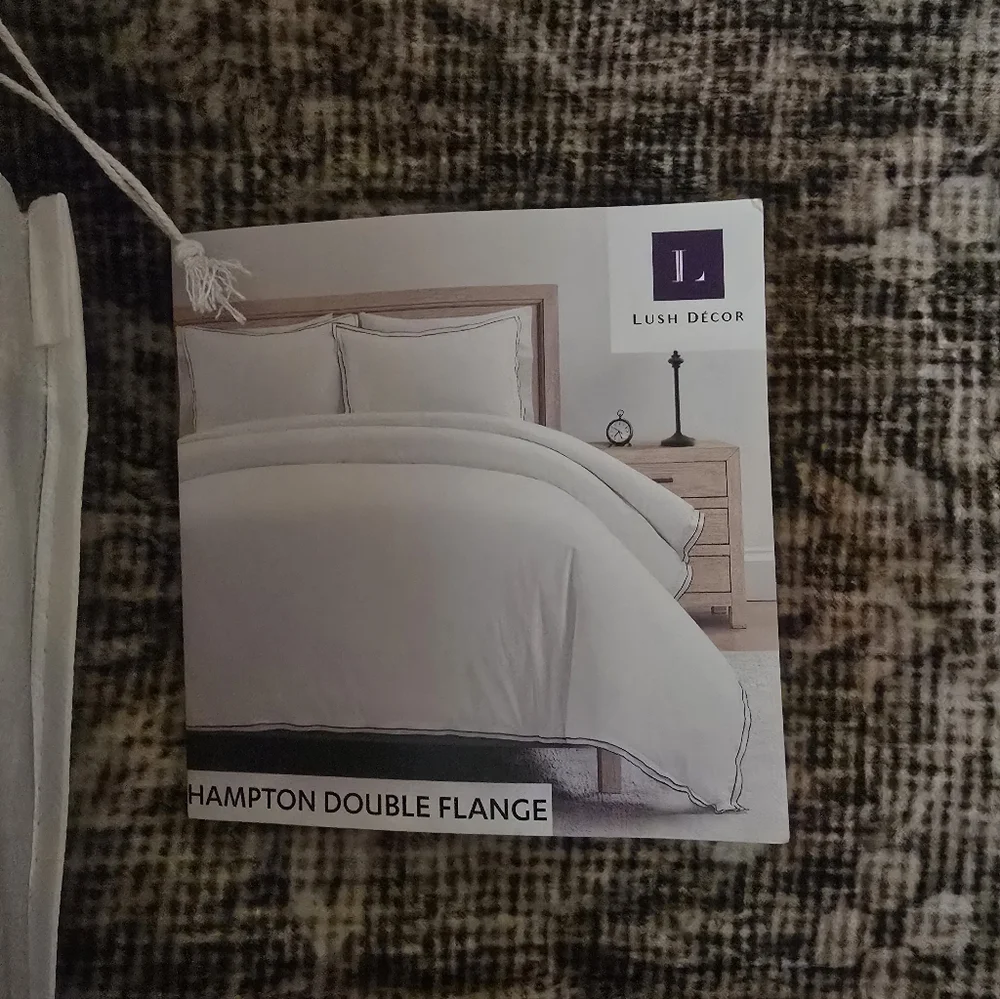 Lush Decor Hampton Embroidered Edge Cotton 3 Piece Duvet Cover Set King B&W - Picture 7 of 11